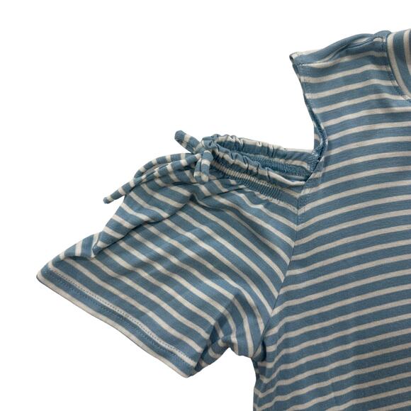 Crown of Hearts Light Blue Striped Cold Shoulder Tie Detail Top Girls L - Picture 2 of 6